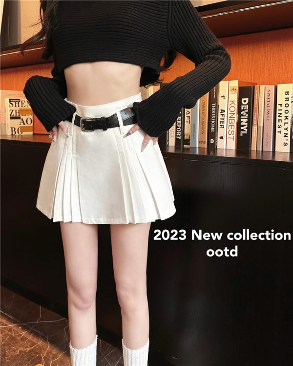 Plus-Size White Pleated A-Line Midi Skirt for Women - 2025 Summer Slimming High-Waisted Short Skirt, Trendy Fashion Essential