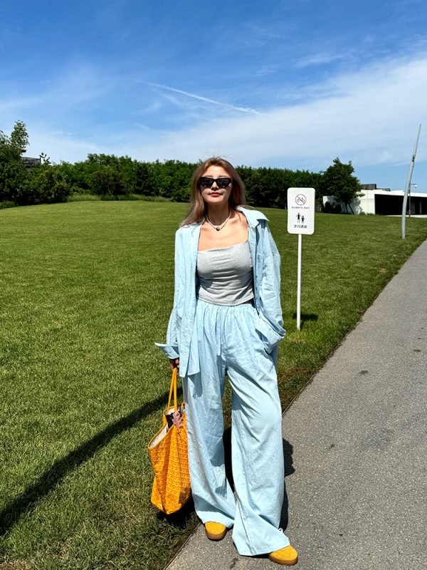 Plus Size Wide-Leg Long Pants in Lazy Blue - Minimalist French Style Casual Trousers for Commuting and Everyday Wear