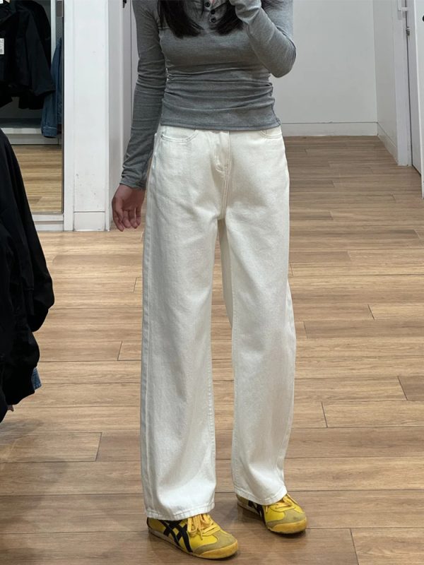 Plus Size Wide-Leg Straight-Leg Jeans for Women - White Loose Fit, Perfect for Pear-Shaped Bodies with Thick Legs and Wide Hips