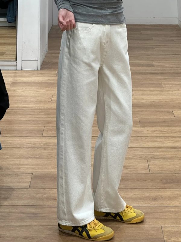 Plus Size Wide-Leg Straight-Leg Jeans for Women - White Loose Fit, Perfect for Pear-Shaped Bodies with Thick Legs and Wide Hips