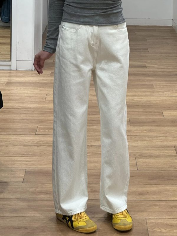 Plus Size Wide-Leg Straight-Leg Jeans for Women - White Loose Fit, Perfect for Pear-Shaped Bodies with Thick Legs and Wide Hips