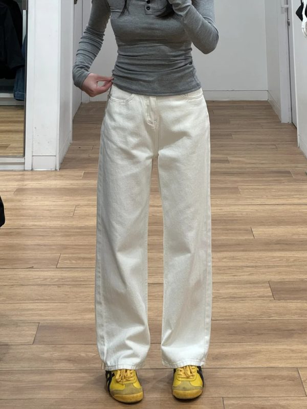 Plus Size Wide-Leg Straight-Leg Jeans for Women - White Loose Fit, Perfect for Pear-Shaped Bodies with Thick Legs and Wide Hips