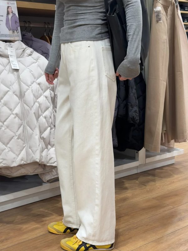 Plus Size Wide-Leg Straight-Leg Jeans for Women - White Loose Fit, Perfect for Pear-Shaped Bodies with Thick Legs and Wide Hips