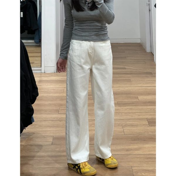 Plus Size Wide-Leg Straight-Leg Jeans for Women - White Loose Fit, Perfect for Pear-Shaped Bodies with Thick Legs and Wide Hips