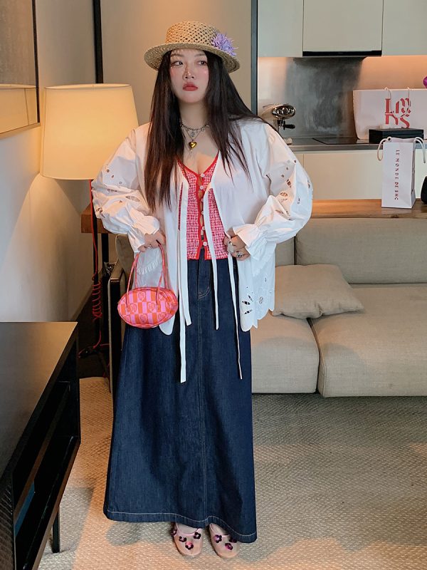 Plus-Size Women's A-Style Mid-Length Skirt & Straight-Leg Jeans - Spring/Summer 2025 Fashion Essentials