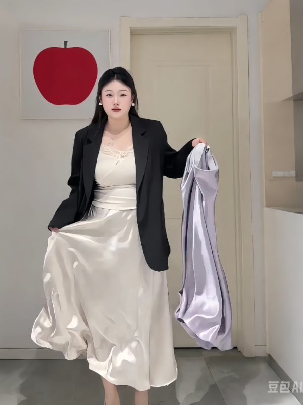 Plus-Size Women's Acetate Satin High-Waisted Midi Skirt - Versatile Solid Color for Spring 2025, Perfect for Curvy Styles