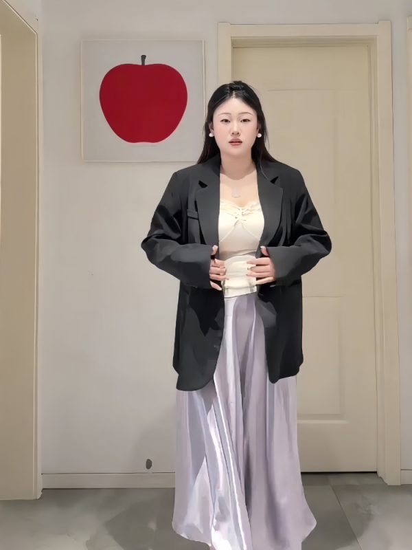 Plus-Size Women's Acetate Satin High-Waisted Midi Skirt - Versatile Solid Color for Spring 2025, Perfect for Curvy Styles