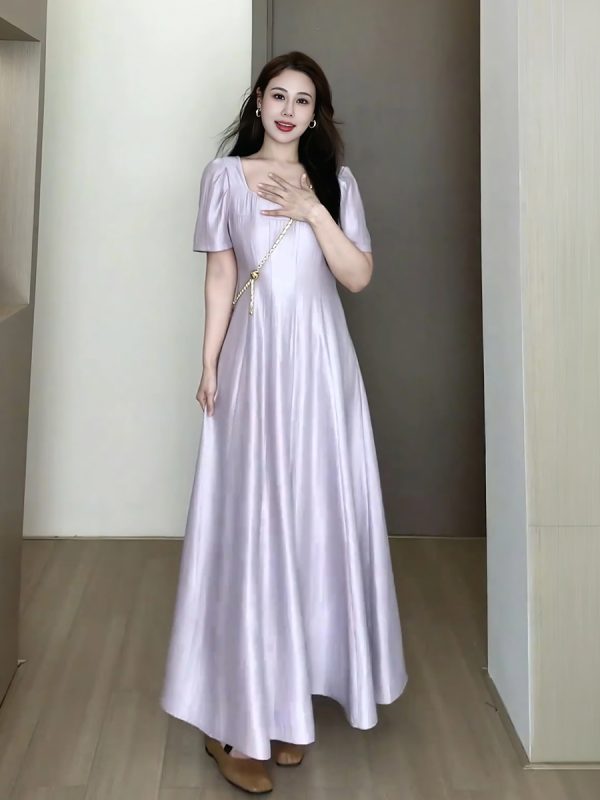 Plus-Size Women's Elegant French-Style Purple Long Dress for Summer - Unique Temperament Dress for a Flattering Fit