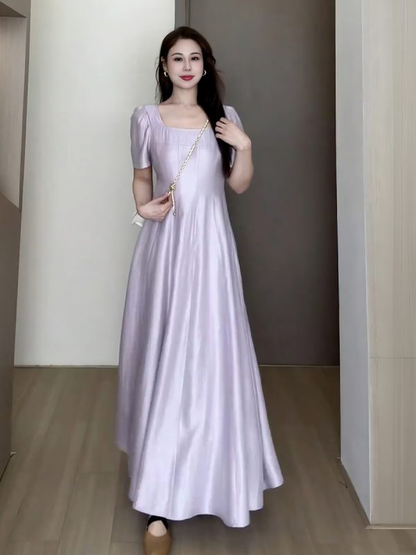 Plus-Size Women's Elegant French-Style Purple Long Dress for Summer - Unique Temperament Dress for a Flattering Fit