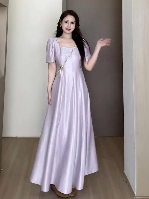Plus-Size Women's Elegant French-Style Purple Long Dress for Summer - Unique Temperament Dress for a Flattering Fit