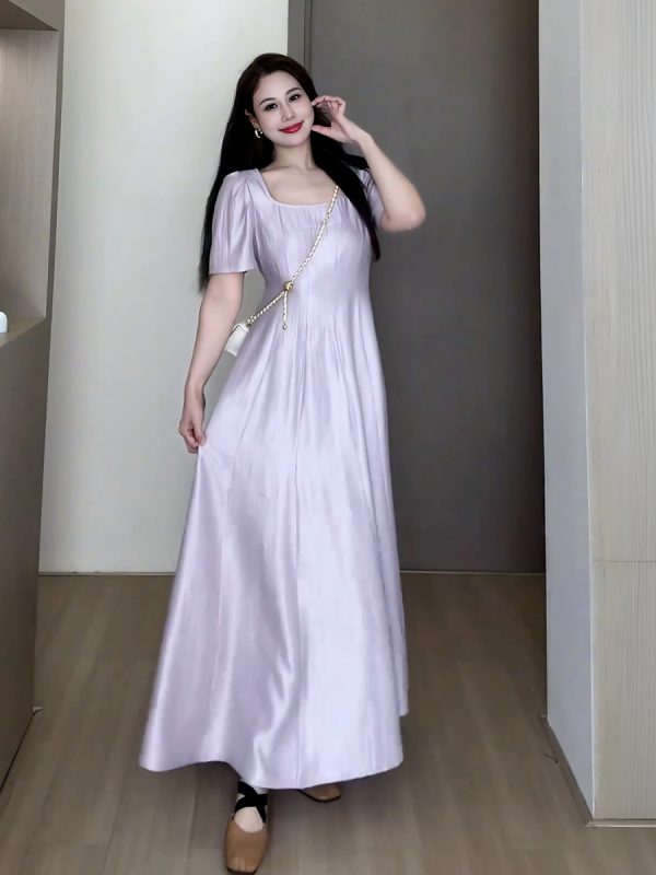 Plus-Size Women's Elegant French-Style Purple Long Dress for Summer - Unique Temperament Dress for a Flattering Fit