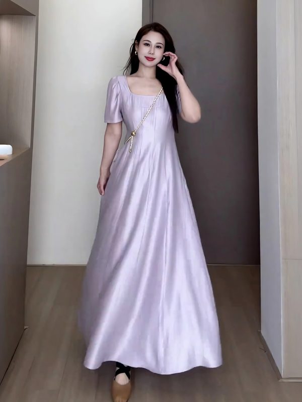Plus-Size Women's Elegant French-Style Purple Long Dress for Summer - Unique Temperament Dress for a Flattering Fit