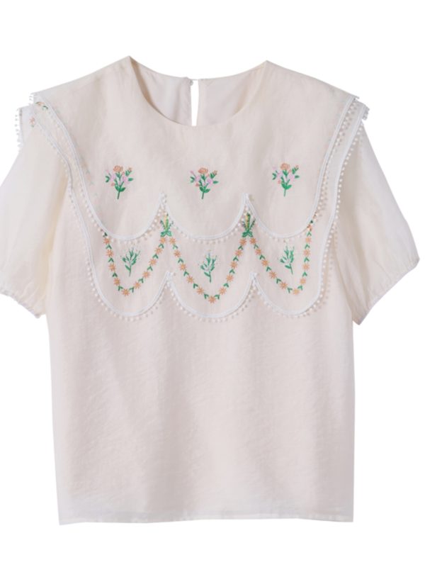 Plus-Size Women's Embroidered Tencel T-Shirt, Short Sleeve Summer Top, Unique Exquisite Design, Trendy Fashion for Curvy Styles