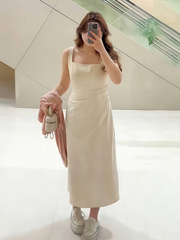 Plus-Size Women's French-Style Pleated Waist Camisole Dress & Cover-Up Set - Slimming Summer Fashionable Two-Piece for Curvy Style