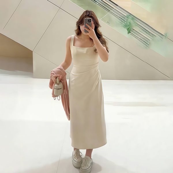 Plus-Size Women's French-Style Pleated Waist Camisole Dress & Cover-Up Set - Slimming Summer Fashionable Two-Piece for Curvy Style
