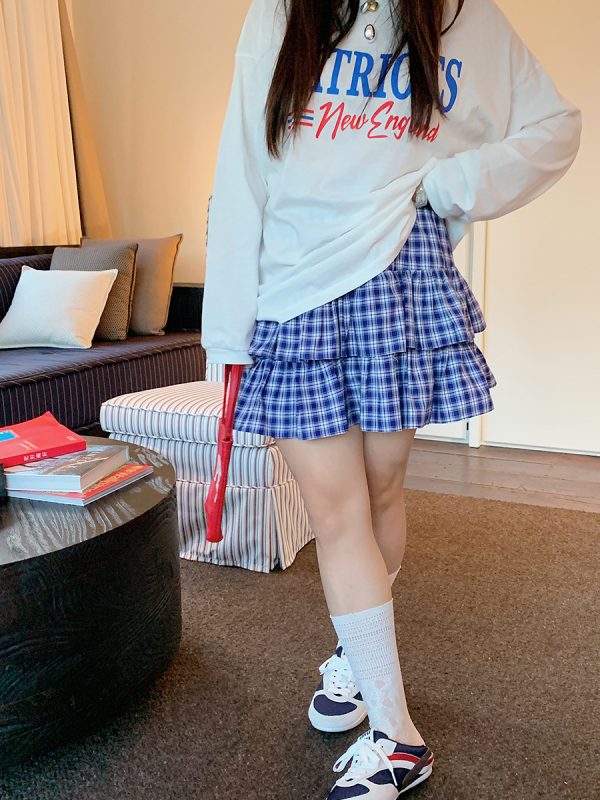 Plus Size Women's High Waist Plaid Cake Skirt - Slimming Summer Short Skirt for Chubby Girls, 2025 Trendy Fashion