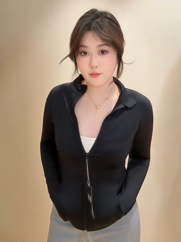 Plus-Size Women's Hooded Yoga Jacket, Stand-Collar Sun Protection, Slim Fit Summer Style 2025 for Curvy Women
