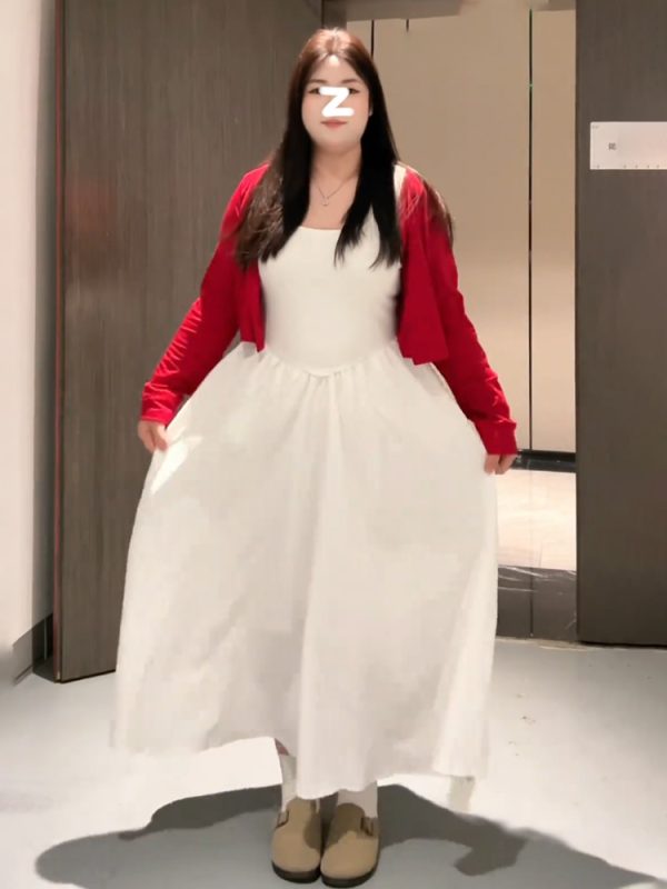 Plus-Size Women's Korean-Style Camisole Dress and Knitted Cardigan Set - 2025 Early Spring Collection