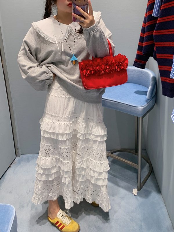 Plus Size Women's Lace Cake Skirt - Mid-Length White Skirt for Spring & Autumn, Stylish Half-Length Design