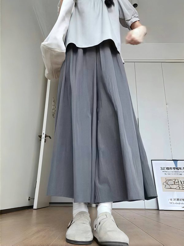Plus Size Women's Loose Wide-Leg Skirt Pants with Elastic Waist - Summer 2025 Gray Fashionable Y2K Style