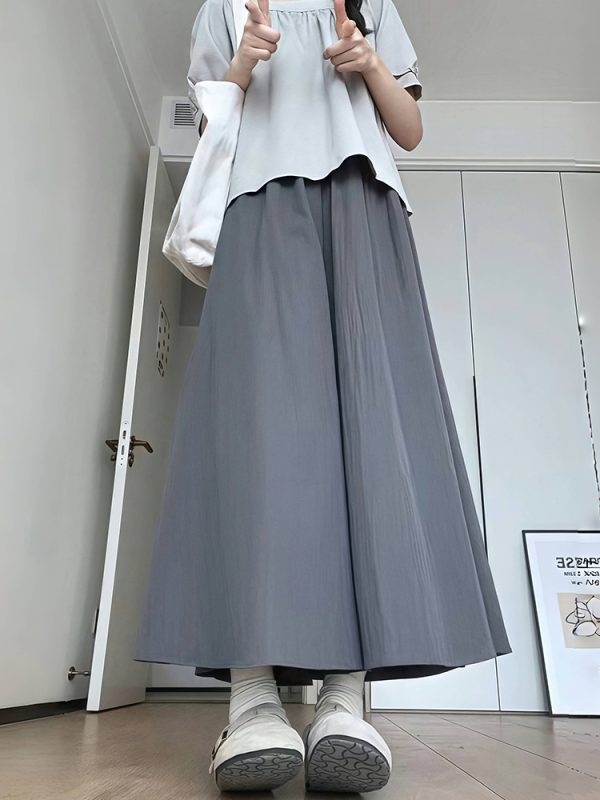 Plus Size Women's Loose Wide-Leg Skirt Pants with Elastic Waist - Summer 2025 Gray Fashionable Y2K Style