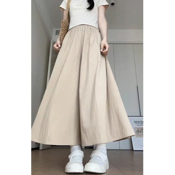 Plus Size Women's Loose Wide-Leg Skirt Pants with Elastic Waist - Summer 2025 Gray Fashionable Y2K Style
