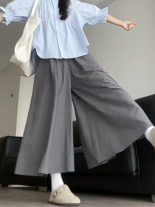 Plus Size Women's Loose Wide-Leg Skirt Pants with Elastic Waist - Summer 2025 Gray Fashionable Y2K Style