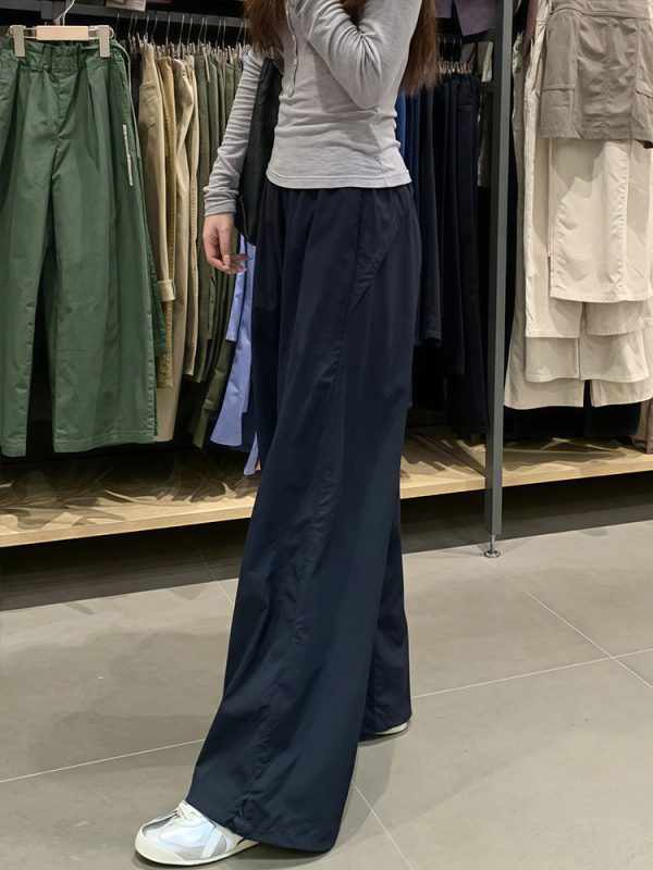 Plus Size Women's Navy Blue Quick-Dry Wide-Leg High-Waisted Cargo Pants - Loose Fit Summer Style