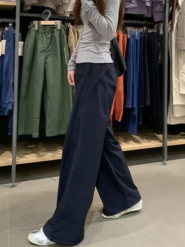 Plus Size Women's Navy Blue Quick-Dry Wide-Leg High-Waisted Cargo Pants - Loose Fit Summer Style