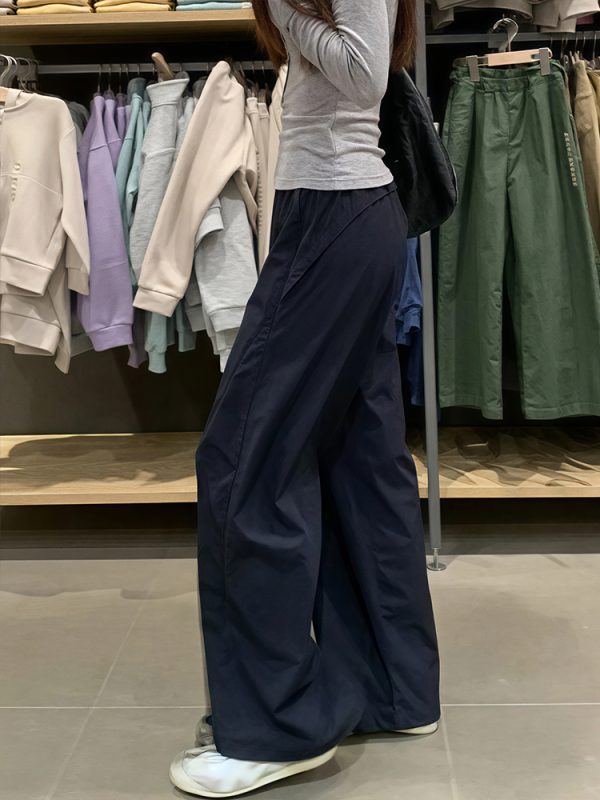 Plus Size Women's Navy Blue Quick-Dry Wide-Leg High-Waisted Cargo Pants - Loose Fit Summer Style