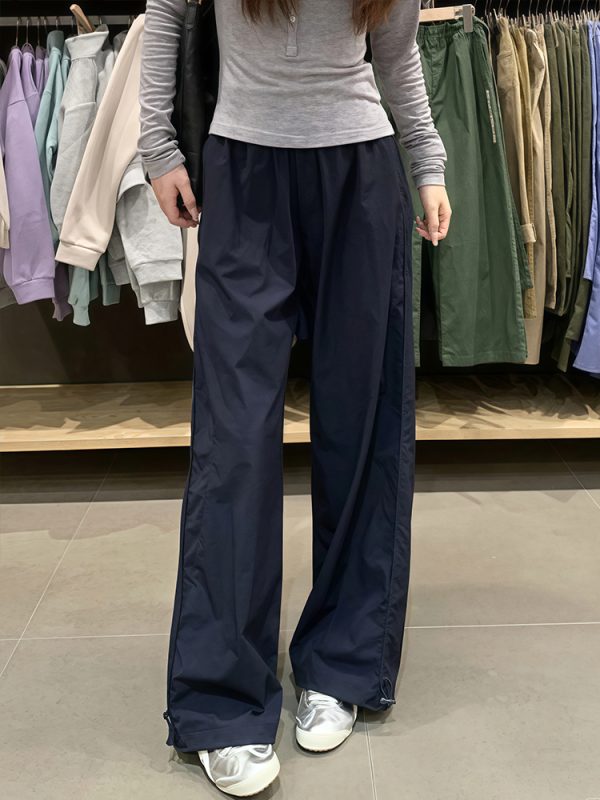 Plus Size Women's Navy Blue Quick-Dry Wide-Leg High-Waisted Cargo Pants - Loose Fit Summer Style