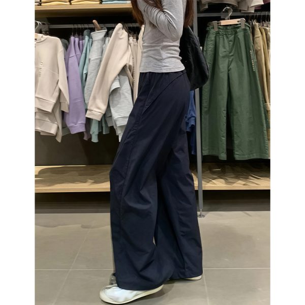 Plus Size Women's Navy Blue Quick-Dry Wide-Leg High-Waisted Cargo Pants - Loose Fit Summer Style