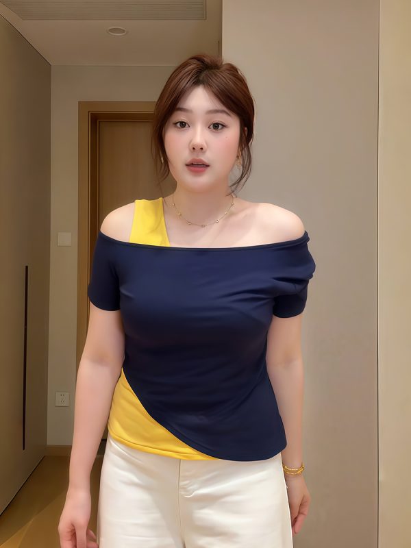 Plus-Size Women's Off-Shoulder Short Sleeve T-Shirt, Slim Fit Faux Two-Piece Top, Summer Fashion for Curvy Women, Trendy Style