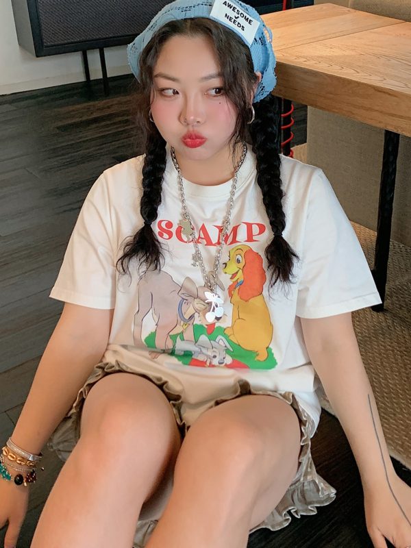 Plus Size Women's Printed Short Sleeve T-Shirt - Gold Support Design, Spring Summer 2025, Casual Base Top, Y2K Style