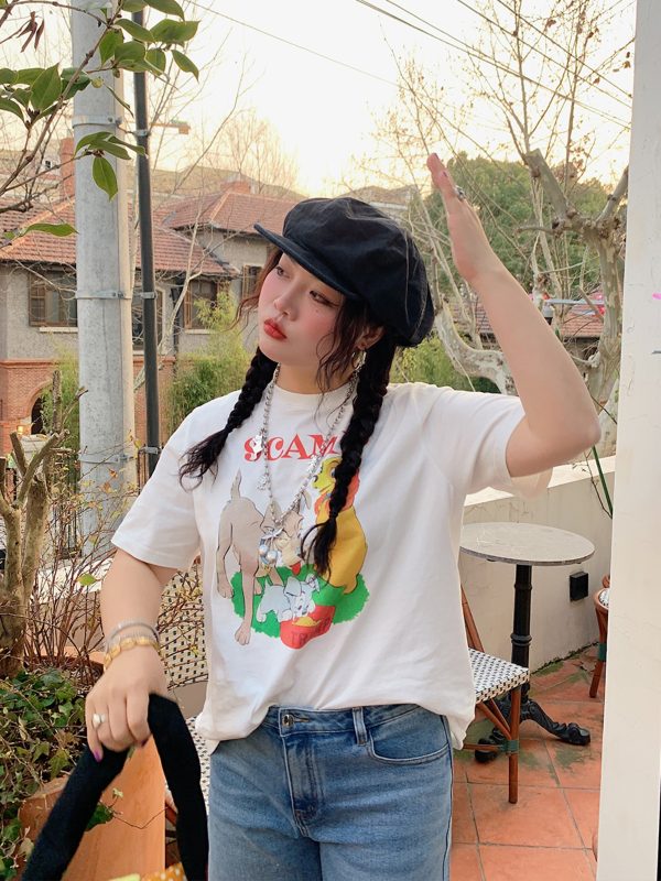 Plus Size Women's Printed Short Sleeve T-Shirt - Gold Support Design, Spring Summer 2025, Casual Base Top, Y2K Style