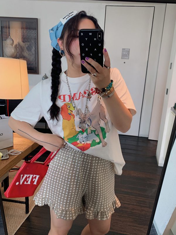 Plus Size Women's Printed Short Sleeve T-Shirt - Gold Support Design, Spring Summer 2025, Casual Base Top, Y2K Style