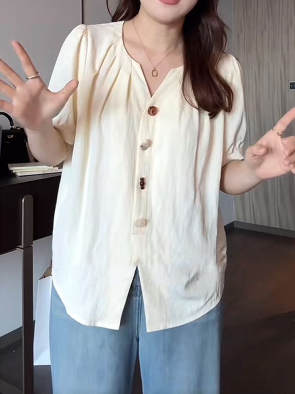 Plus Size Women's Short Sleeve Slimming Casual Blouse - Versatile Design, Covers Belly, Flattering Fit for Curvy Figures