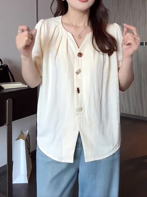 Plus Size Women's Short Sleeve Slimming Casual Blouse - Versatile Design, Covers Belly, Flattering Fit for Curvy Figures