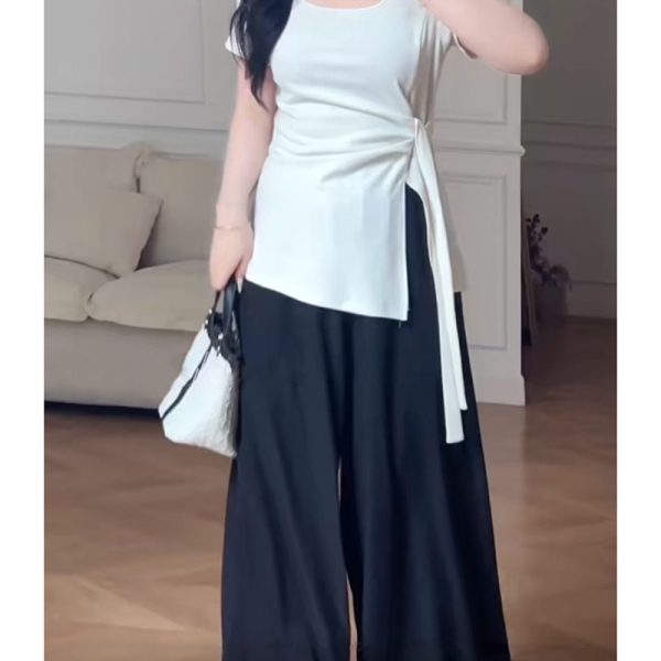 Plus Size Women's Summer High Waist Loose Wide-Leg Pants - Casual Cool Feeling Versatile Slimming Fashion Trousers