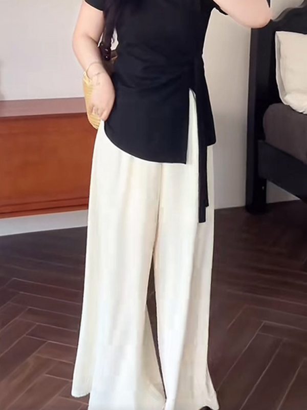Plus Size Women's Summer High Waist Loose Wide-Leg Pants - Casual Cool Feeling Versatile Slimming Fashion Trousers