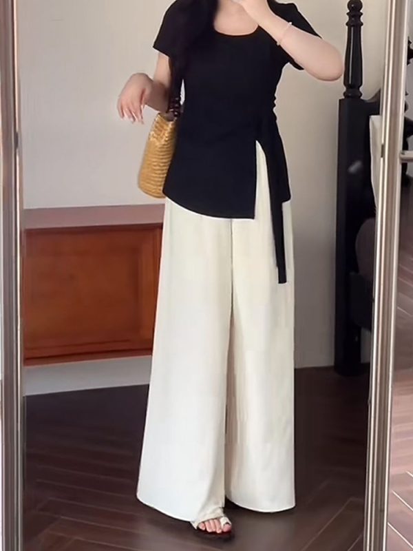Plus Size Women's Summer High Waist Loose Wide-Leg Pants - Casual Cool Feeling Versatile Slimming Fashion Trousers
