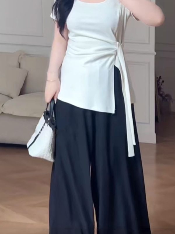Plus Size Women's Summer High Waist Loose Wide-Leg Pants - Casual Cool Feeling Versatile Slimming Fashion Trousers