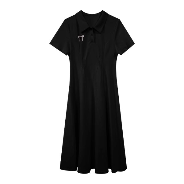 Plus-Size Women's Summer Polo Collar Short Sleeve A-Line Dress, Waist-Cinching Slimming Fit, College Style, Trendy and Elegant Look