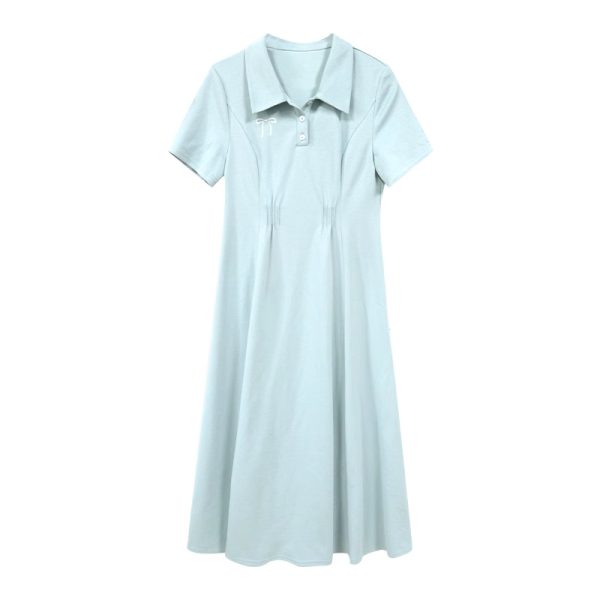 Plus-Size Women's Summer Polo Collar Short Sleeve A-Line Dress, Waist-Cinching Slimming Fit, College Style, Trendy and Elegant Look