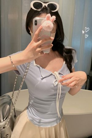 Plus Size Women's Summer Short Sleeve T-Shirt â€“ Spicy Slim Fit Tummy-Covering Tie Top for a Trendy Look