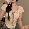 Plus Size Women's Summer Short Sleeve T-Shirt â€“ Spicy Slim Fit Tummy-Covering Tie Top for a Trendy Look