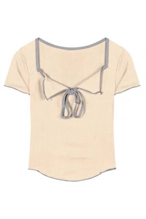 Plus Size Women's Summer Short Sleeve T-Shirt â€“ Spicy Slim Fit Tummy-Covering Tie Top for a Trendy Look