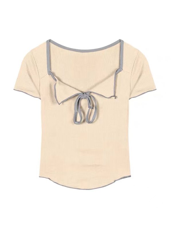Plus Size Women's Summer Short Sleeve T-Shirt â€“ Spicy Slim Fit Tummy-Covering Tie Top for a Trendy Look