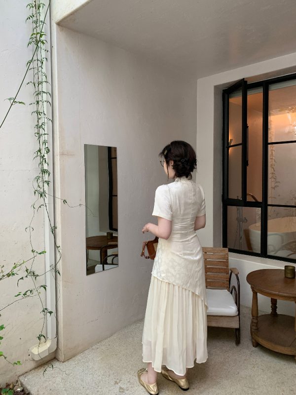 Plus-Size Zen-Inspired Body-Shaping Dress, Elegant Irregular White Design, Chinese Style, Trendy for Y2K and Modern Fashion