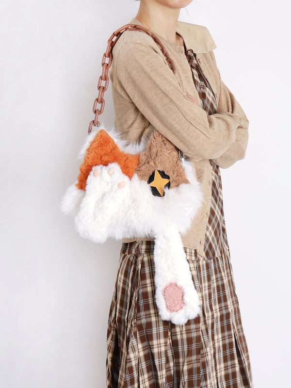 Plush Cat Crossbody Bag for Women - Soft Three-Color Face-Covering Design, Autumn/Winter Niche Style